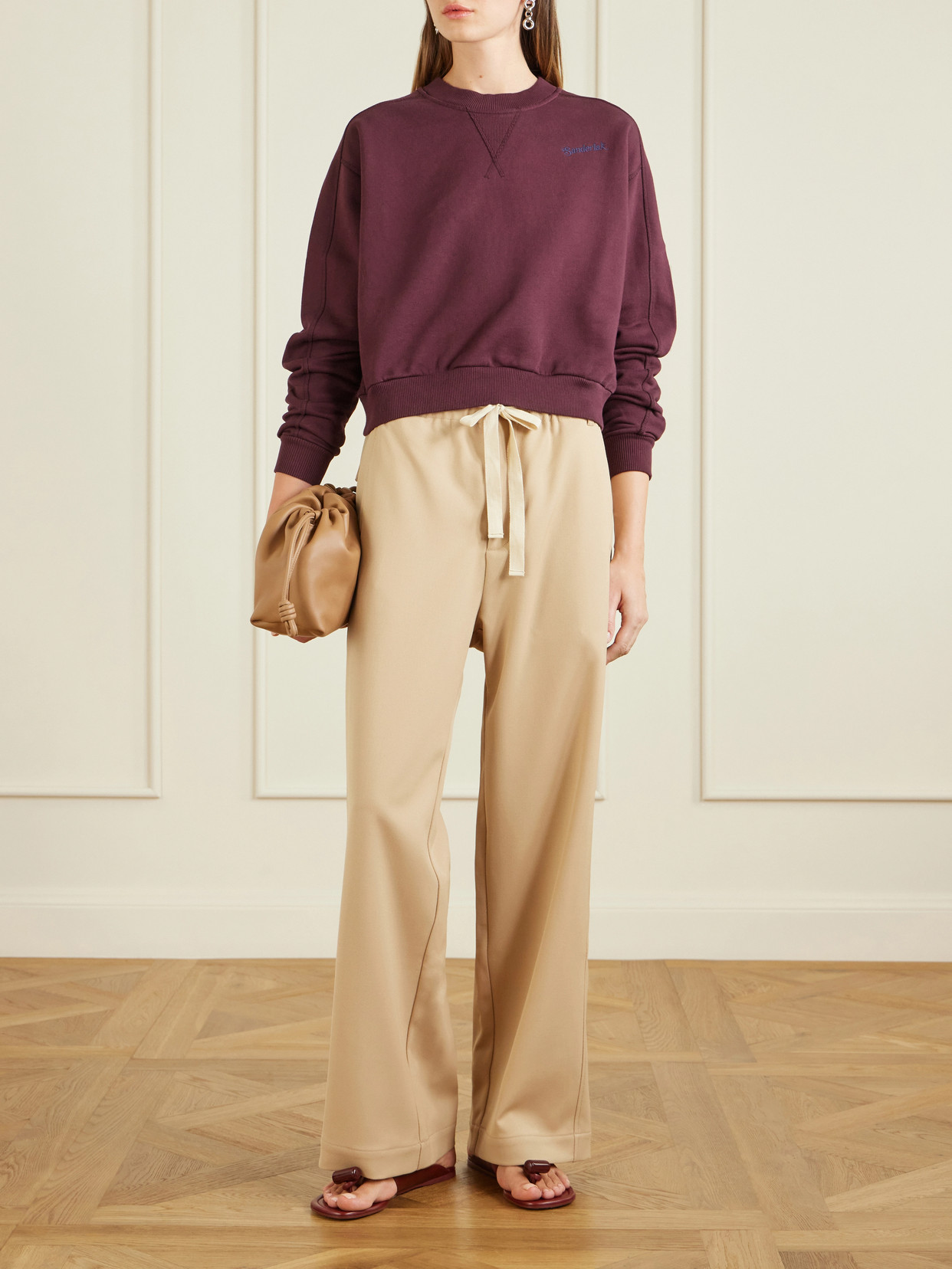 Cropped Embroidered Wool-Blend Jersey Sweatshirt