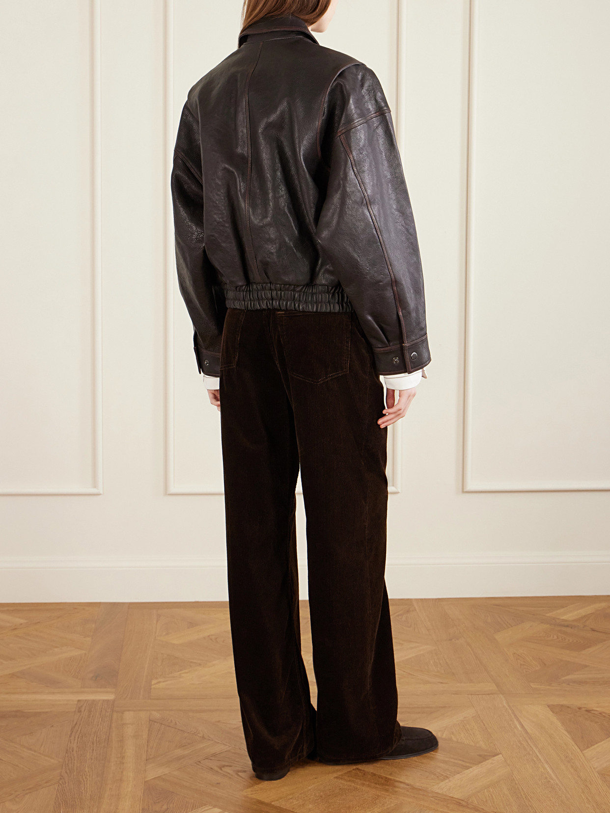 Staud Eugene Oversized Textured-leather Bomber Jacket In Brown