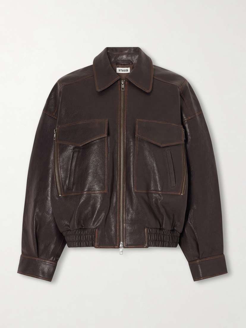Staud Eugene Oversized Textured-leather Bomber Jacket
