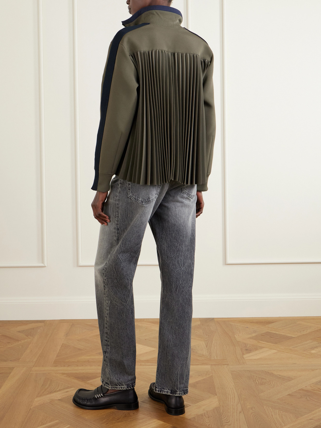Sacai Pleated Tech-jersey Blouson Jacket In Neutral