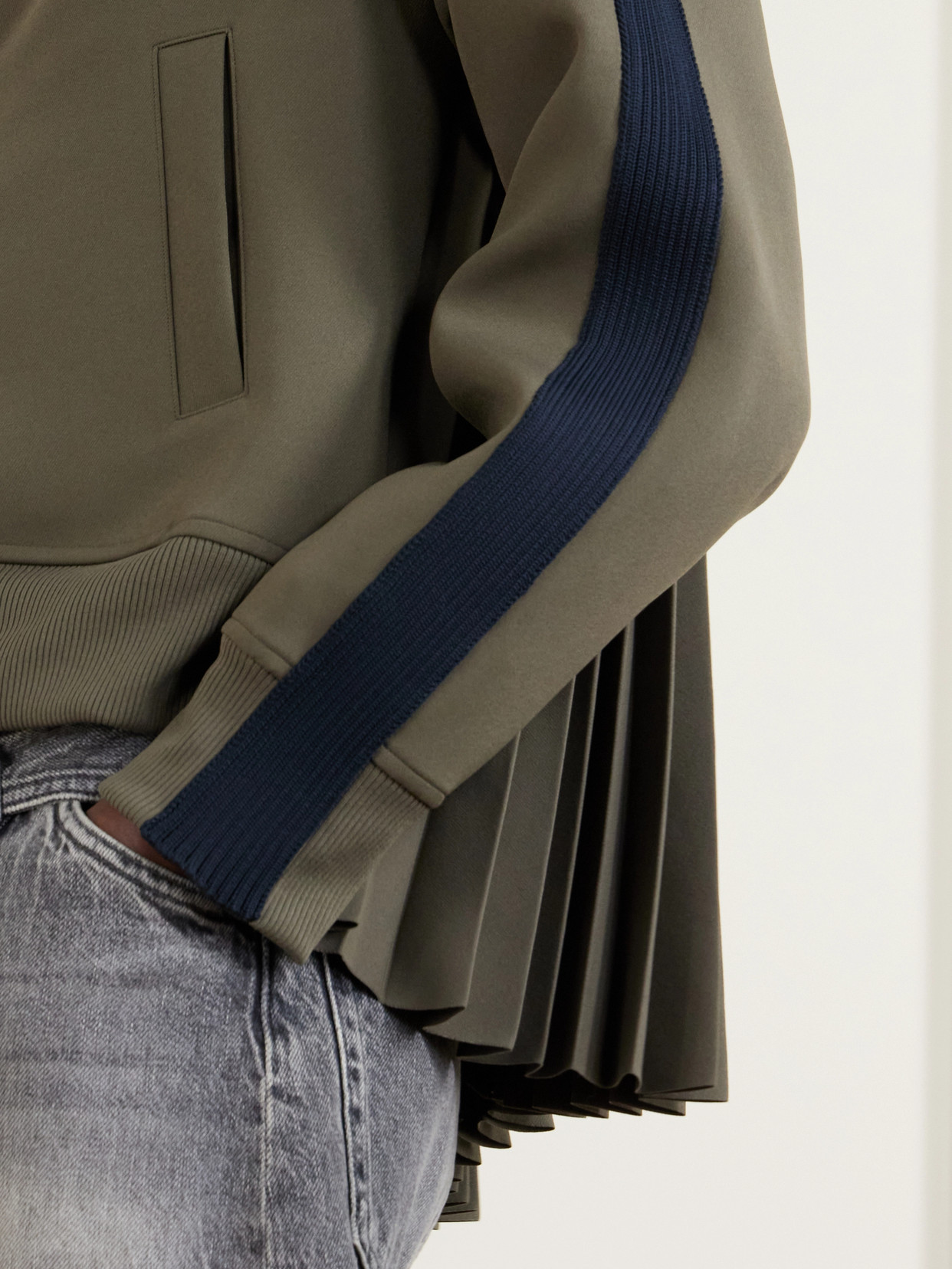 Sacai Pleated Tech-jersey Blouson Jacket In Neutral