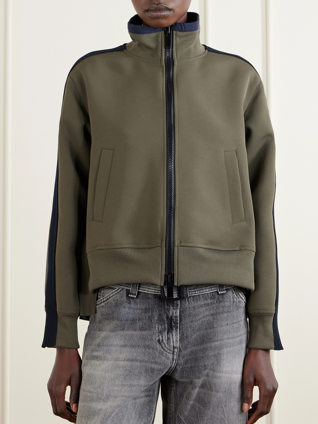 Sacai Pleated Tech-jersey Blouson Jacket In Neutral