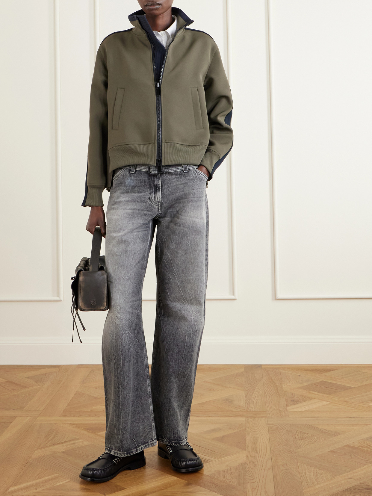 Sacai Pleated Tech-jersey Blouson Jacket In Neutral