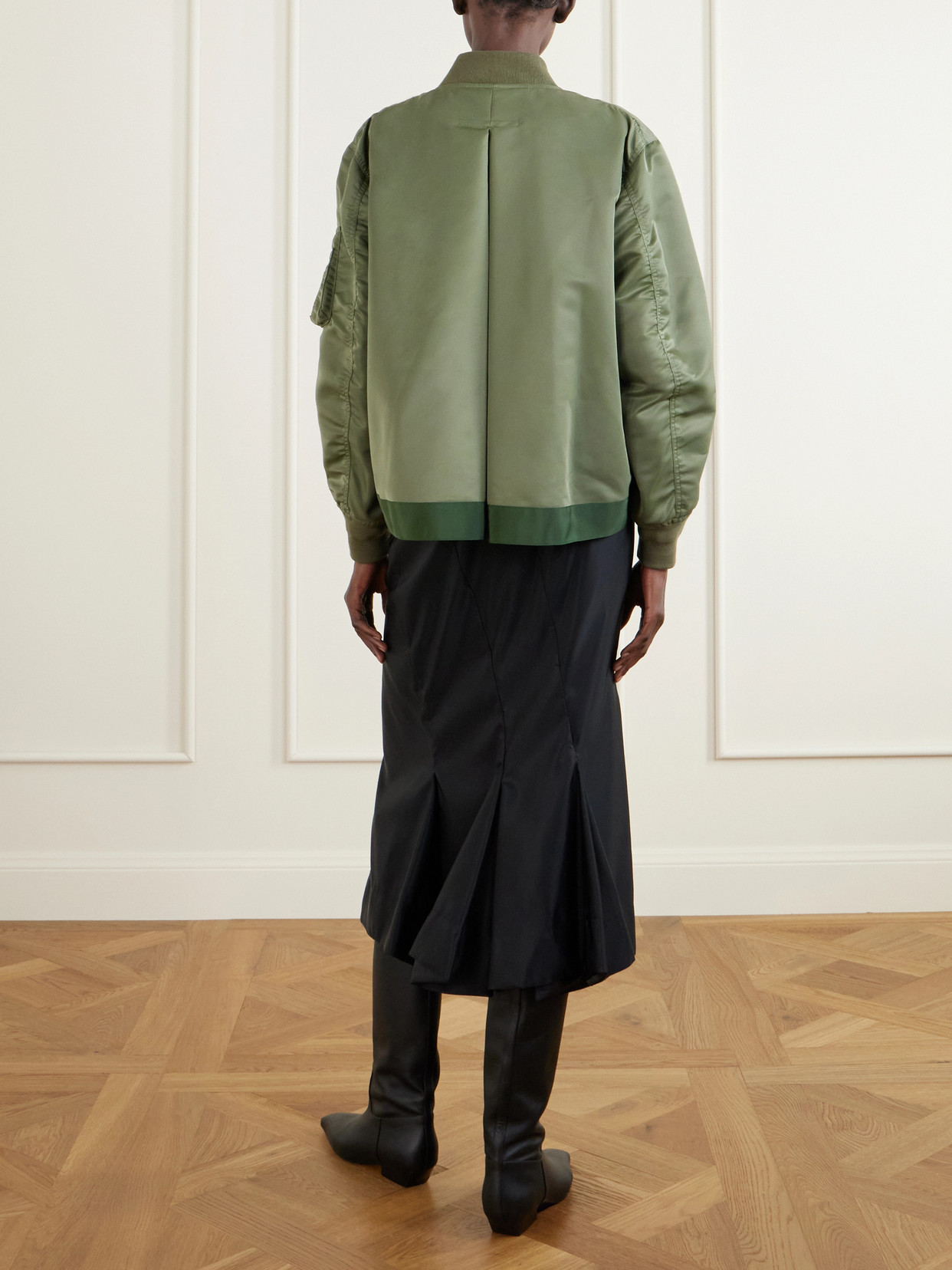 Sacai Pleated Padded Shell Bomber Jacket In Green