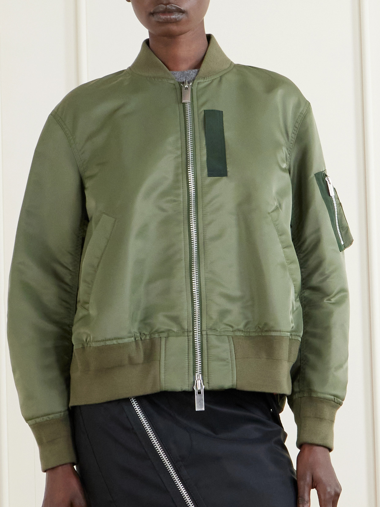 Sacai Pleated Padded Shell Bomber Jacket In Green