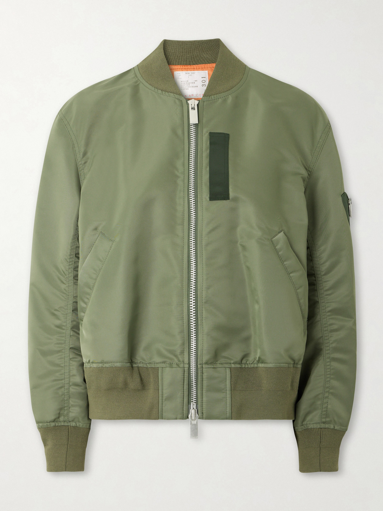 Sacai Pleated Padded Shell Bomber Jacket In Green
