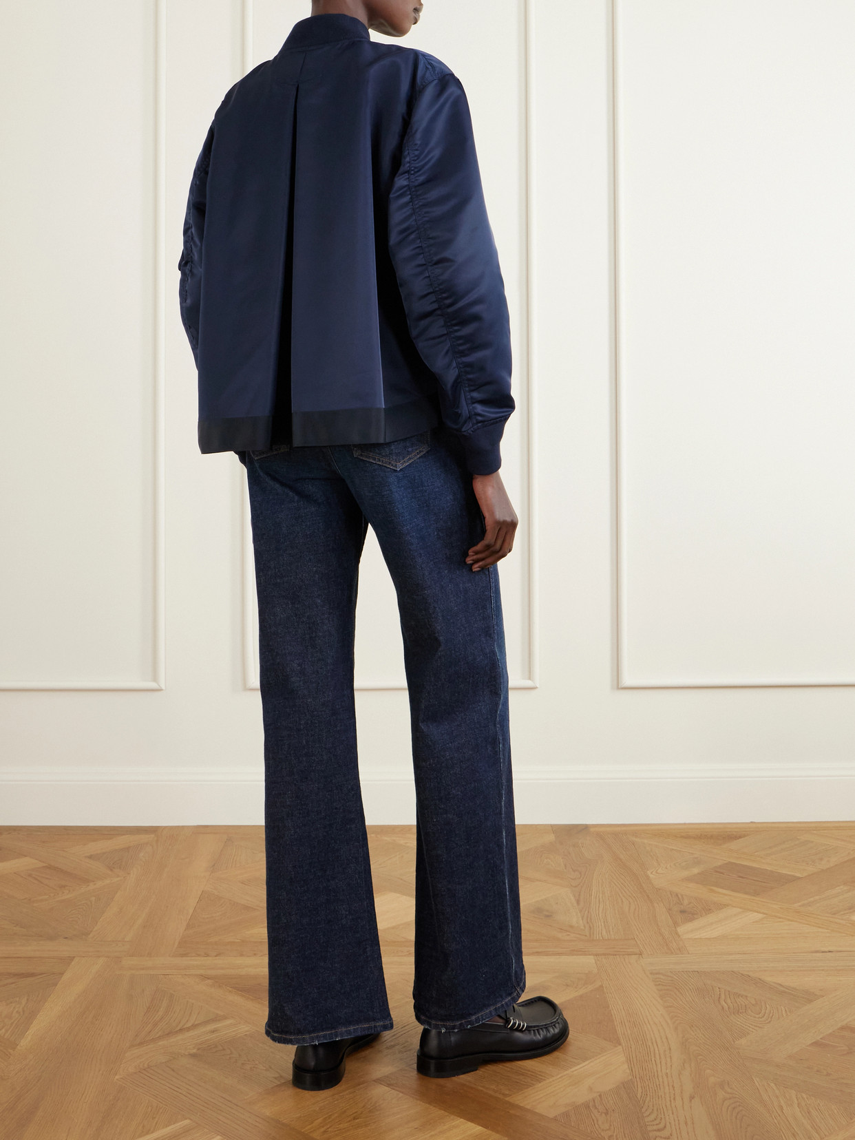 Sacai Pleated Padded Shell Bomber Jacket In Blue