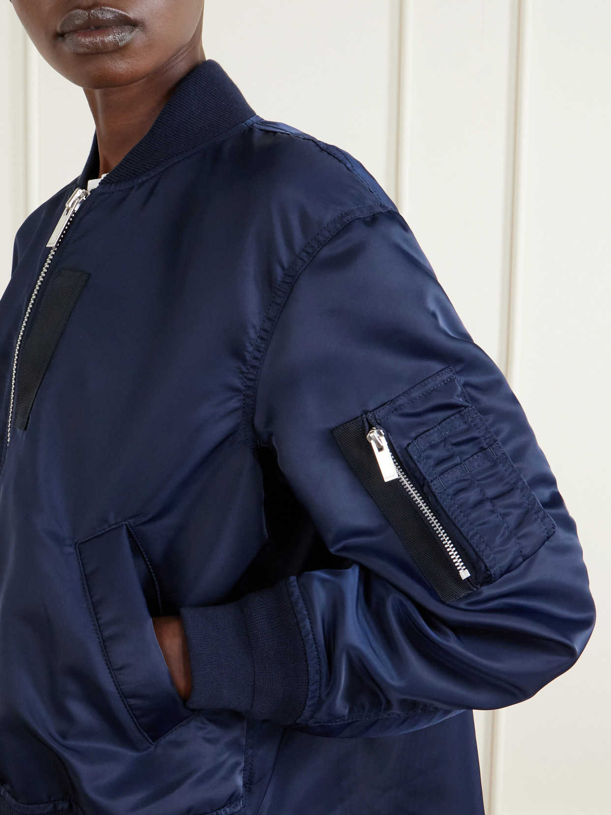 Sacai Pleated Padded Shell Bomber Jacket In Blue