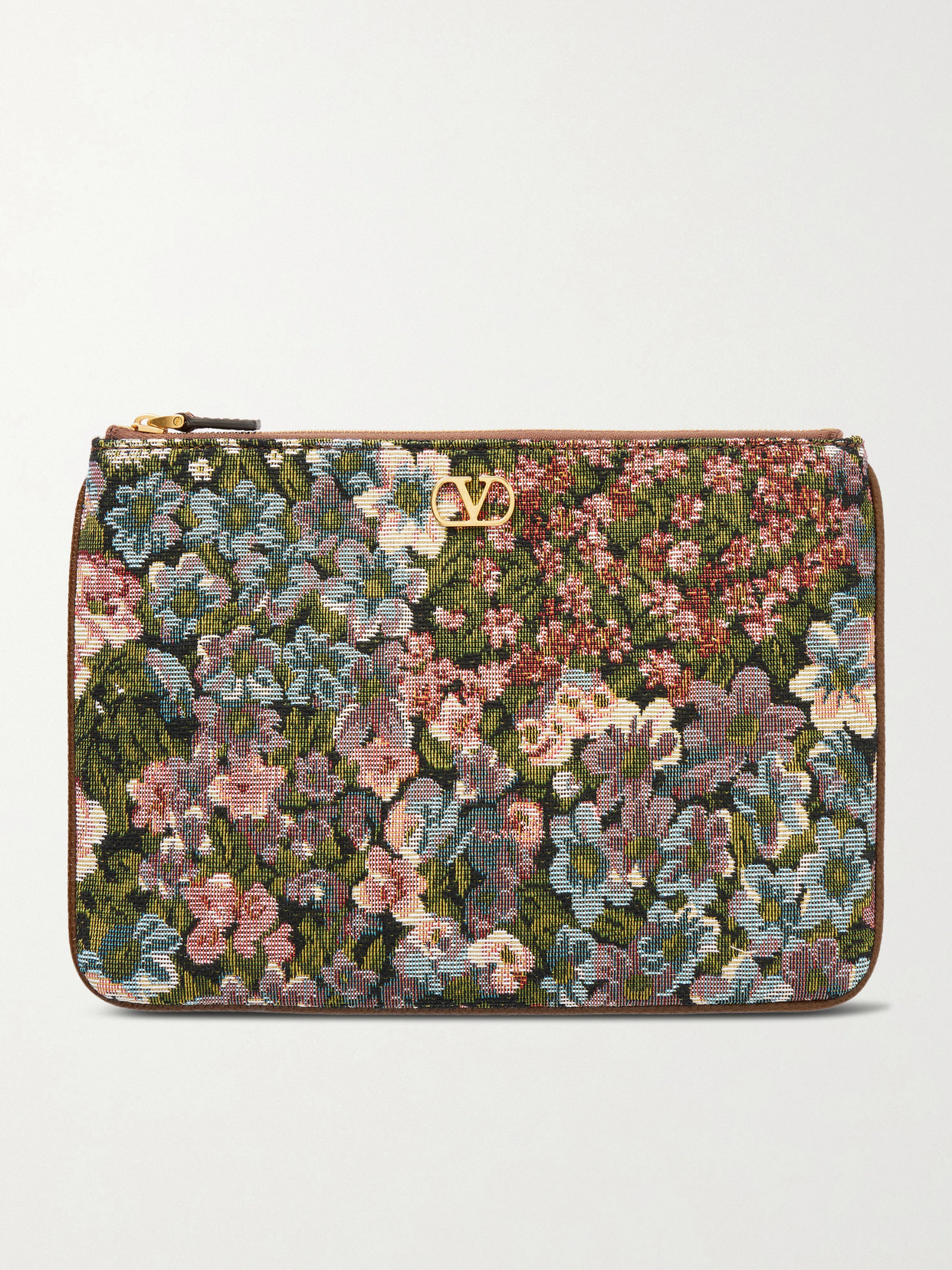 Valentino Garavani Vlogo Medium Leather-trimmed Floral-jacquard Canvas Clutch In Multi