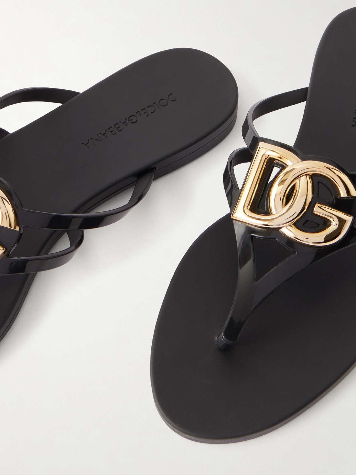 Dolce & Gabbana Black Thong Sandals With Logo Plaque On The Front In Rubber Woman