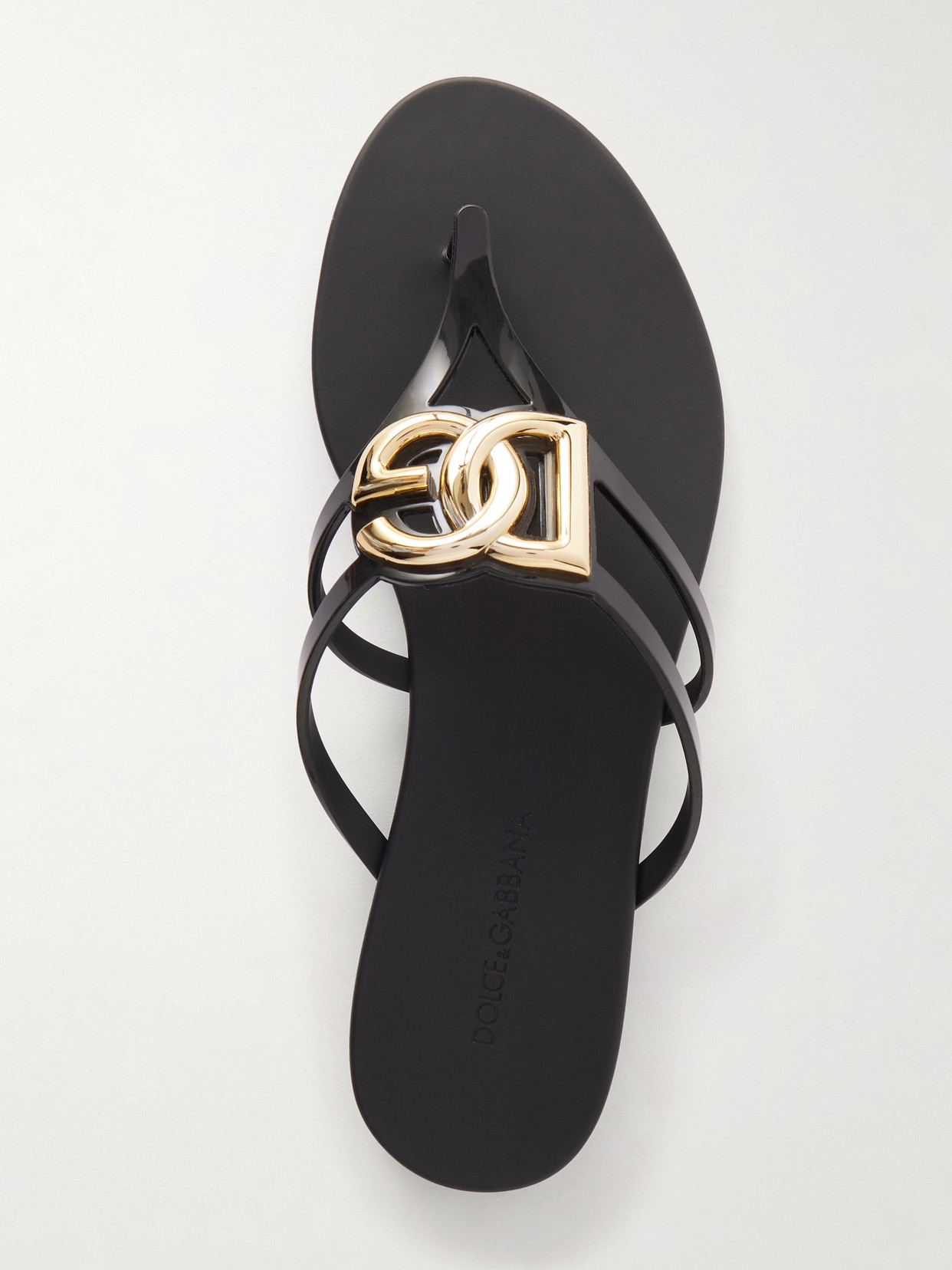 Dolce & Gabbana Black Thong Sandals With Logo Plaque On The Front In Rubber Woman