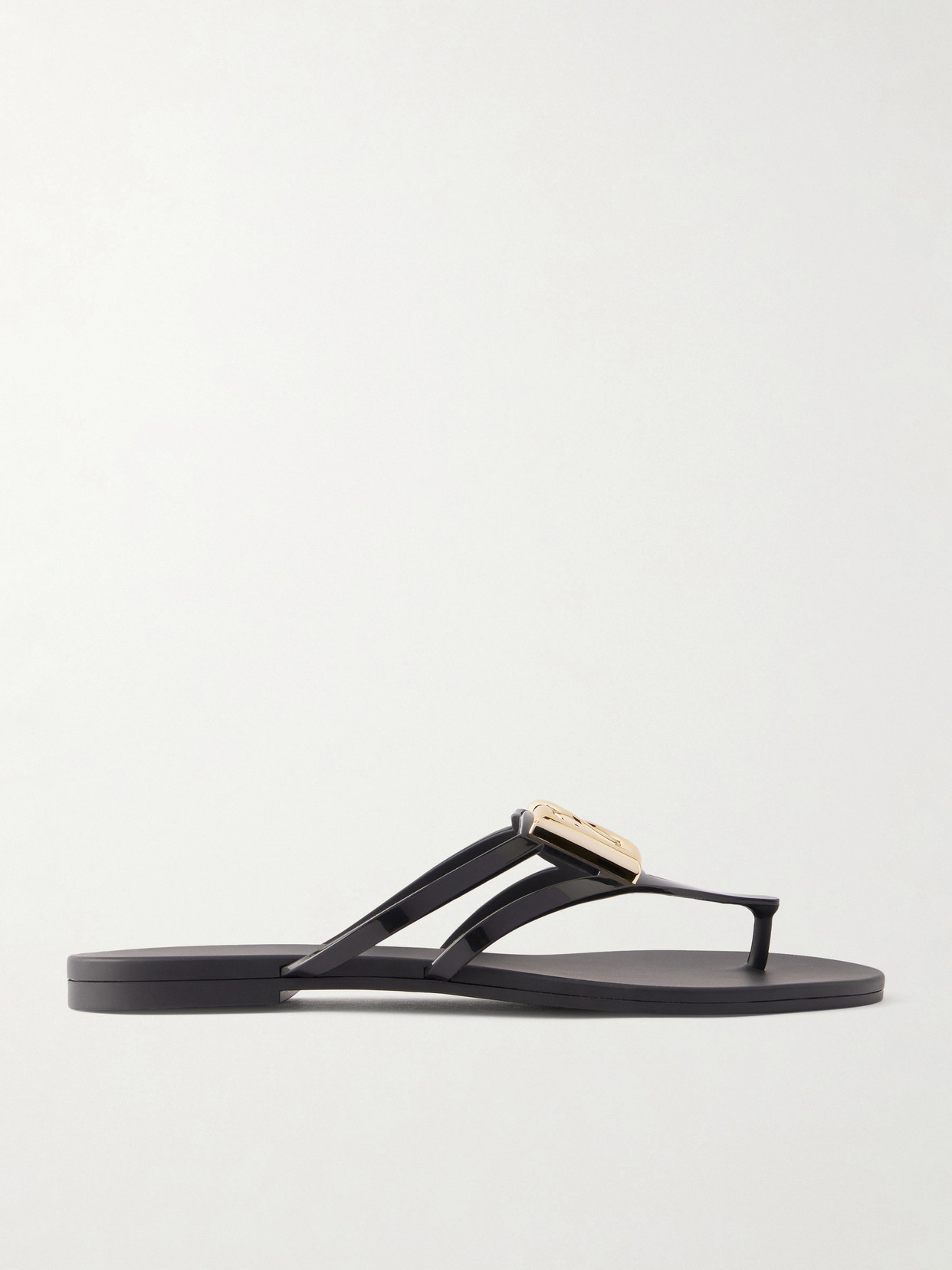 Dolce & Gabbana Black Thong Sandals With Logo Plaque On The Front In Rubber Woman