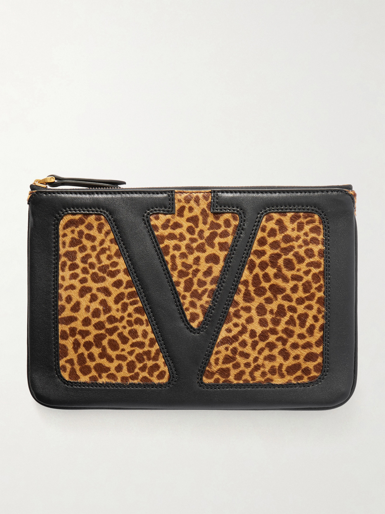 Valentino Garavani Viva Superstar Medium Leather-trimmed Leopard-print Calf Hair Clutch In Multi
