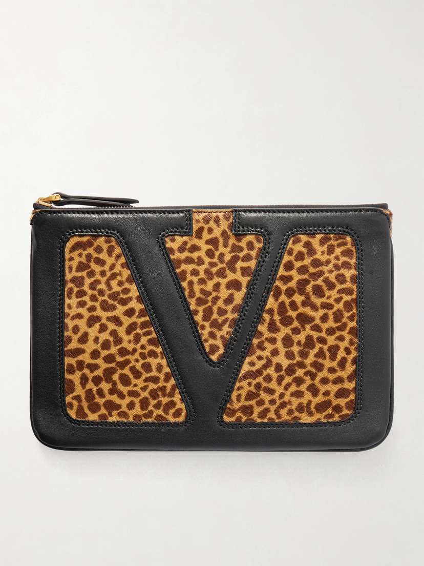 Valentino Garavani — Viva Superstar medium leather-trimmed leopard-print calf hair clutch