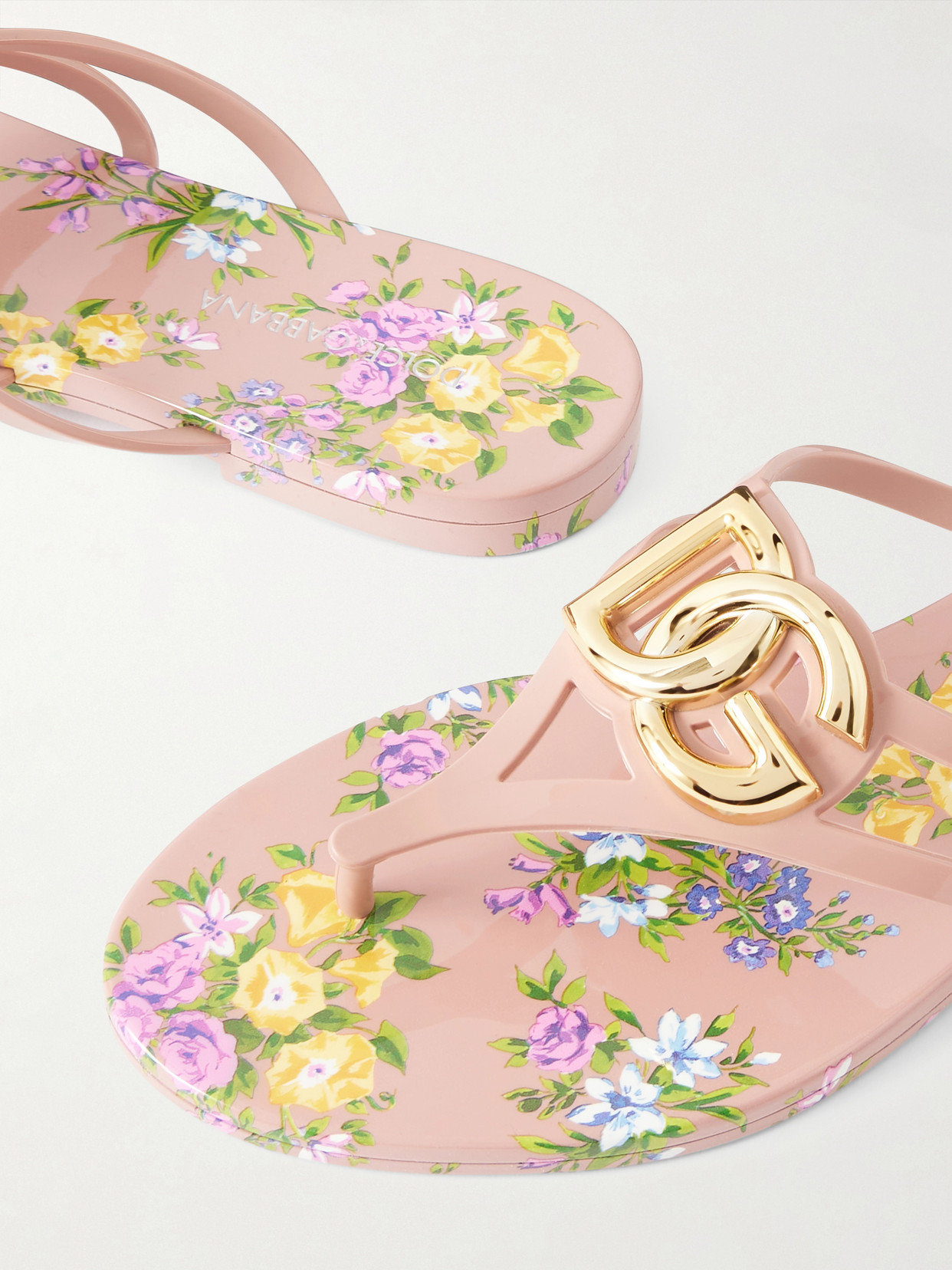 Embellished Floral-Print Rubber Flip Flops