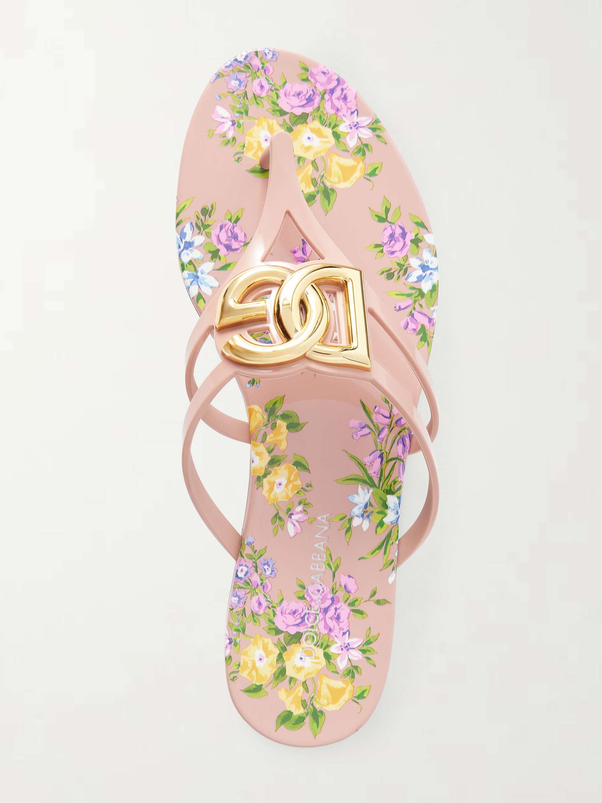 DOLCE&GABBANA Embellished floral-print rubber flip flops | NET-A