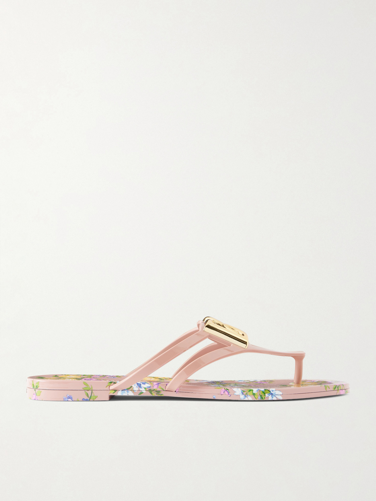 Dolce & Gabbana Embellished Floral-print Rubber Flip Flops In Multi