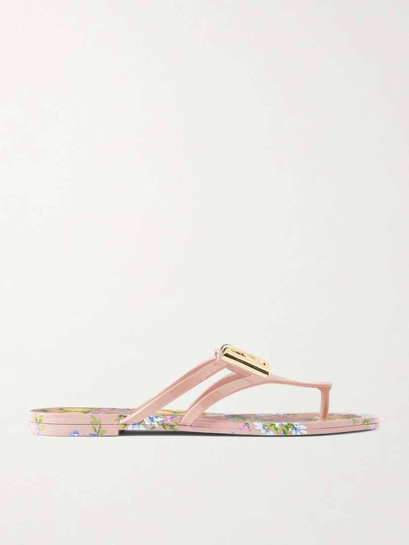 Dolce & Gabbana Embellished Floral-print Rubber Flip Flops
