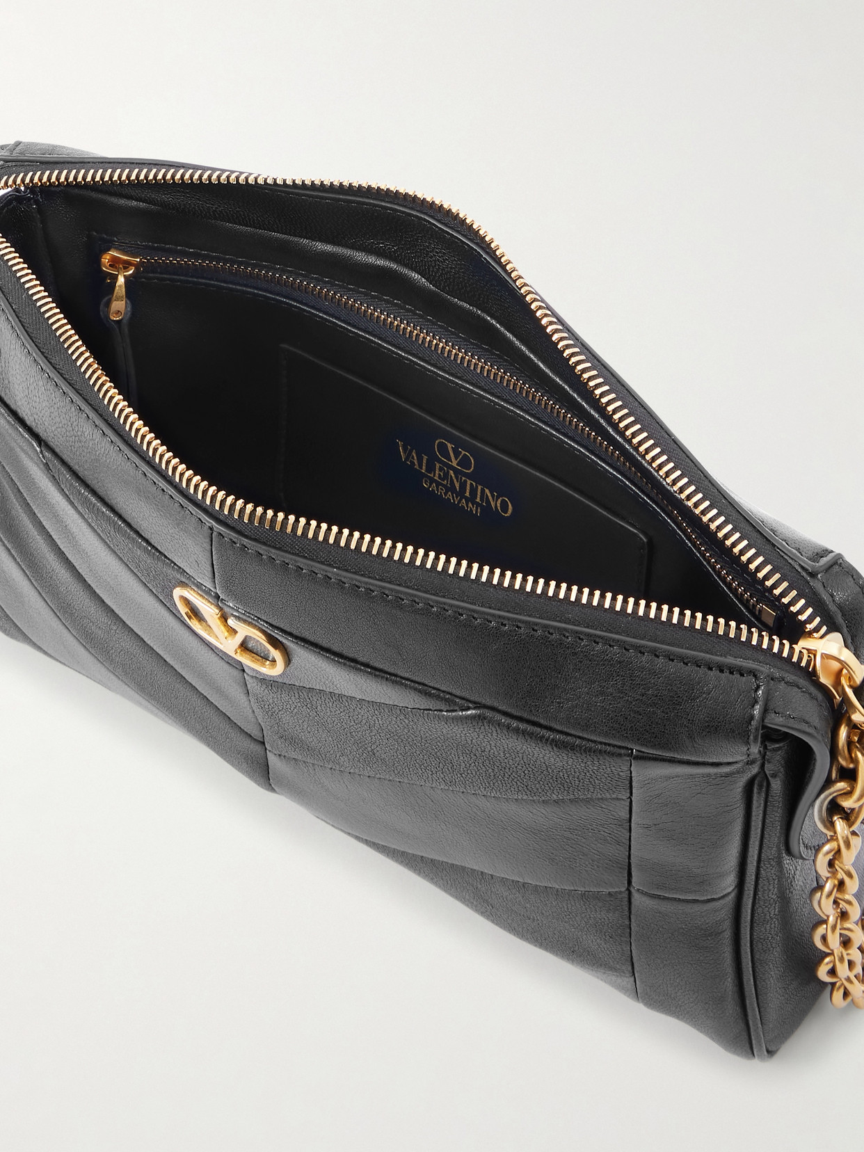 Valentino Panthea Paneled Leather Shoulder Bag In Black