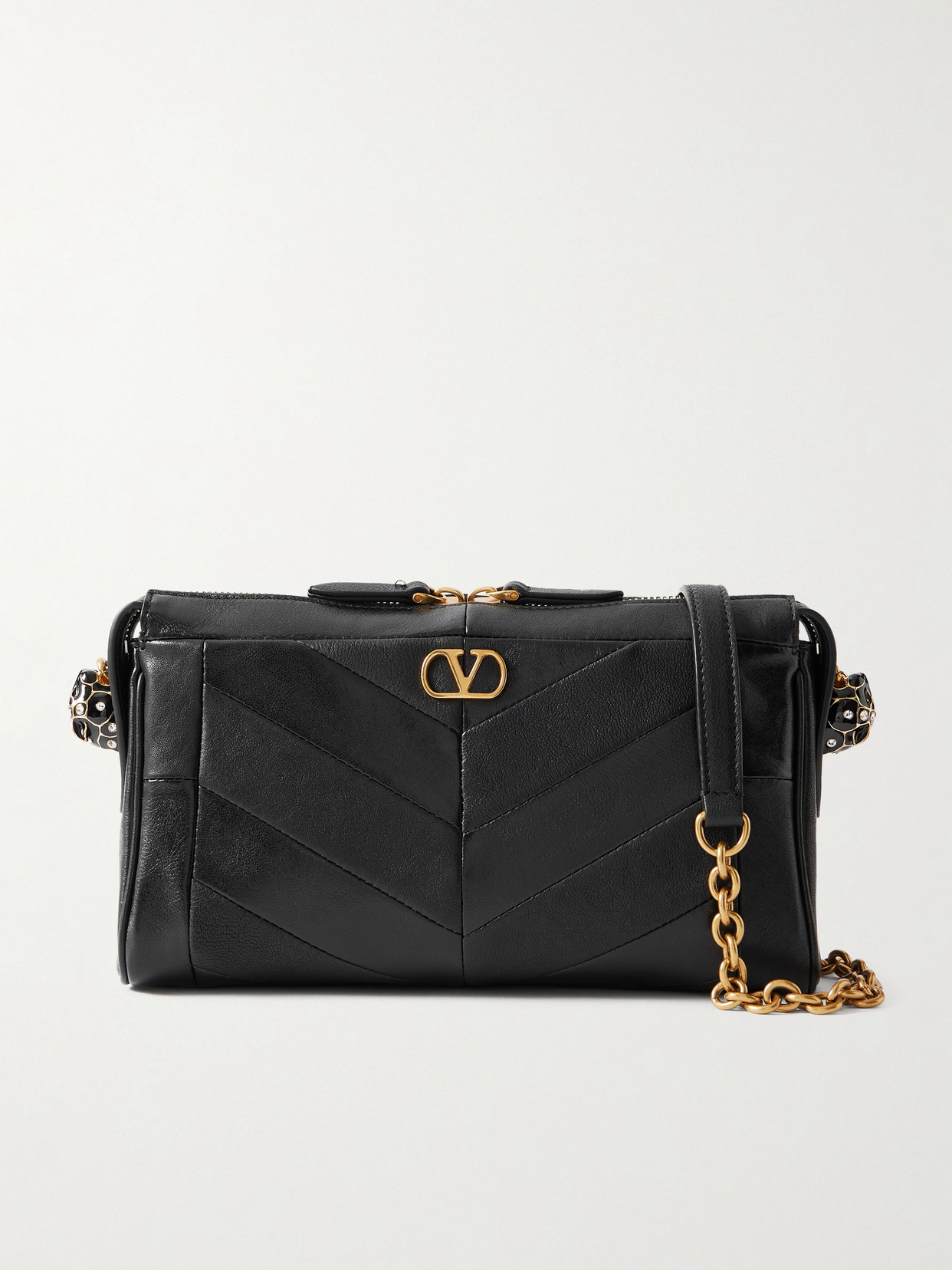 Valentino Garavani Panthea Paneled Leather Shoulder Bag In Black