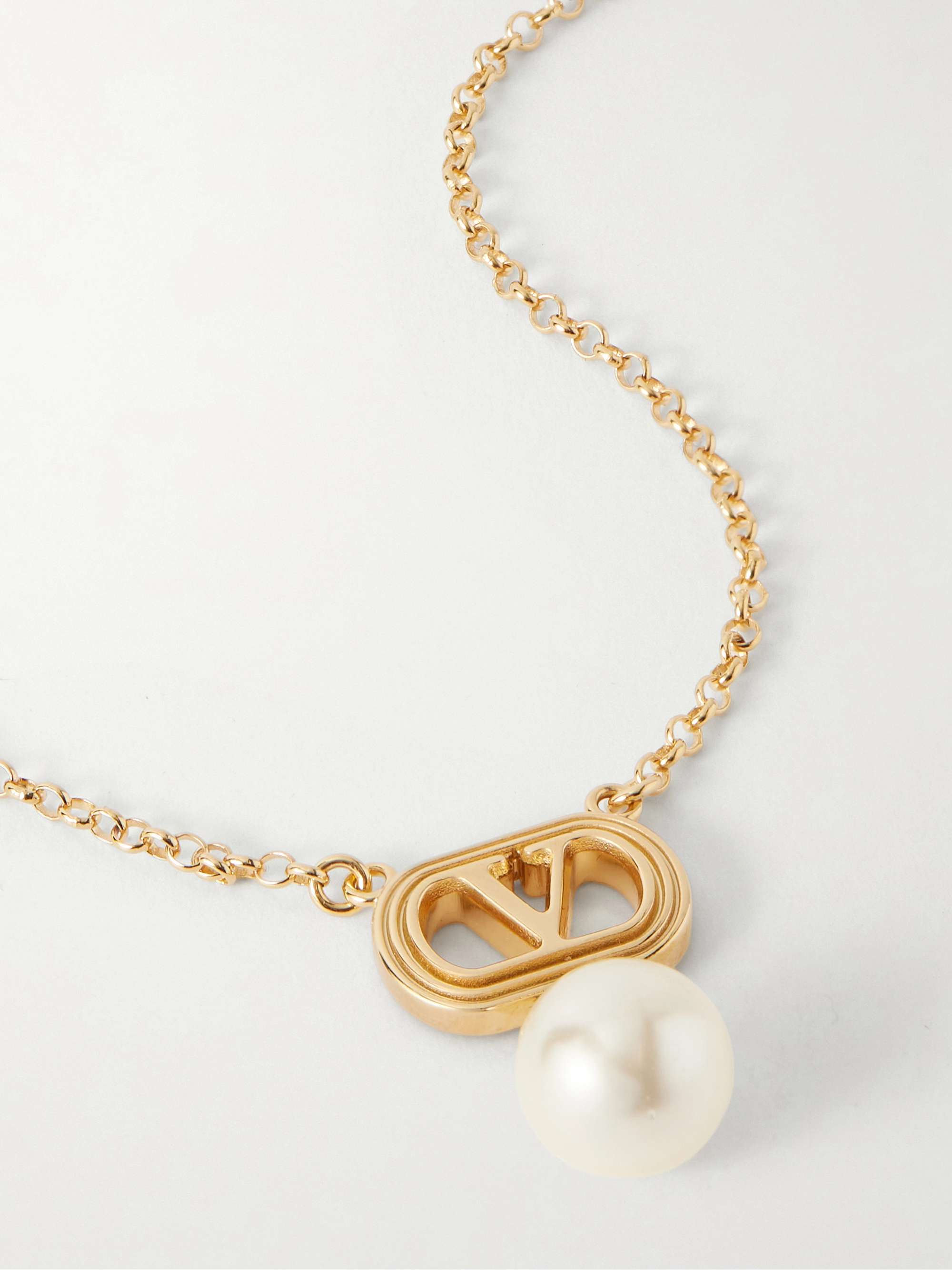 VALENTINO GARAVANI Ovalette gold-tone faux pearl necklace | NET-A