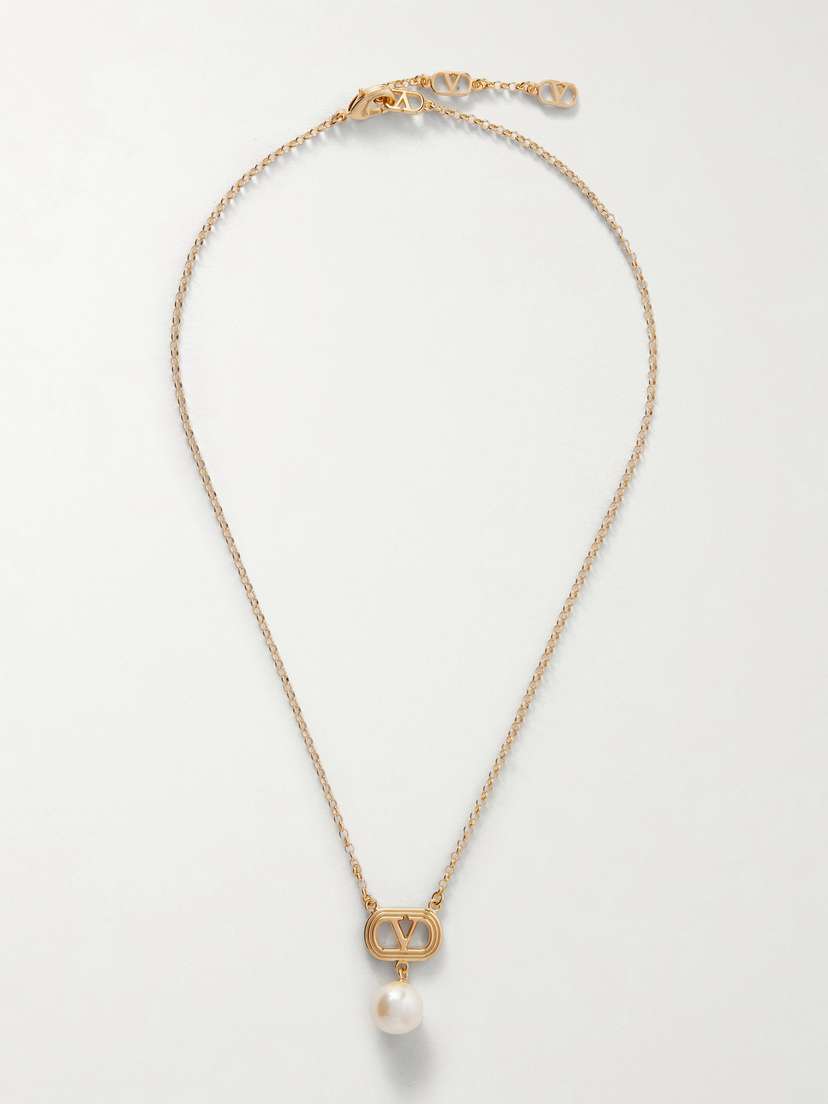Valentino Garavani Ovalette Gold-tone Faux Pearl Necklace