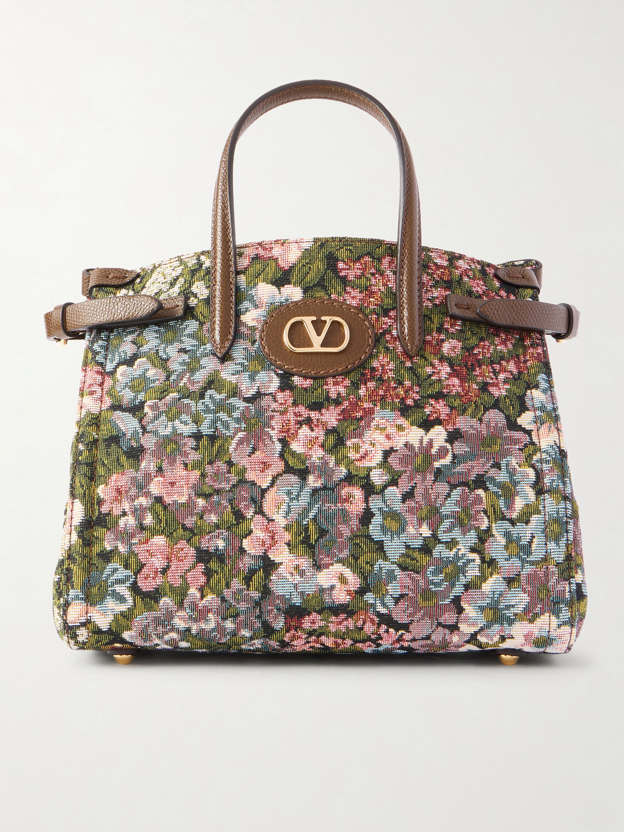 Valentino Garavani Antibes Small Leather-trimmed Floral-jacquard Canvas Tote In Multi