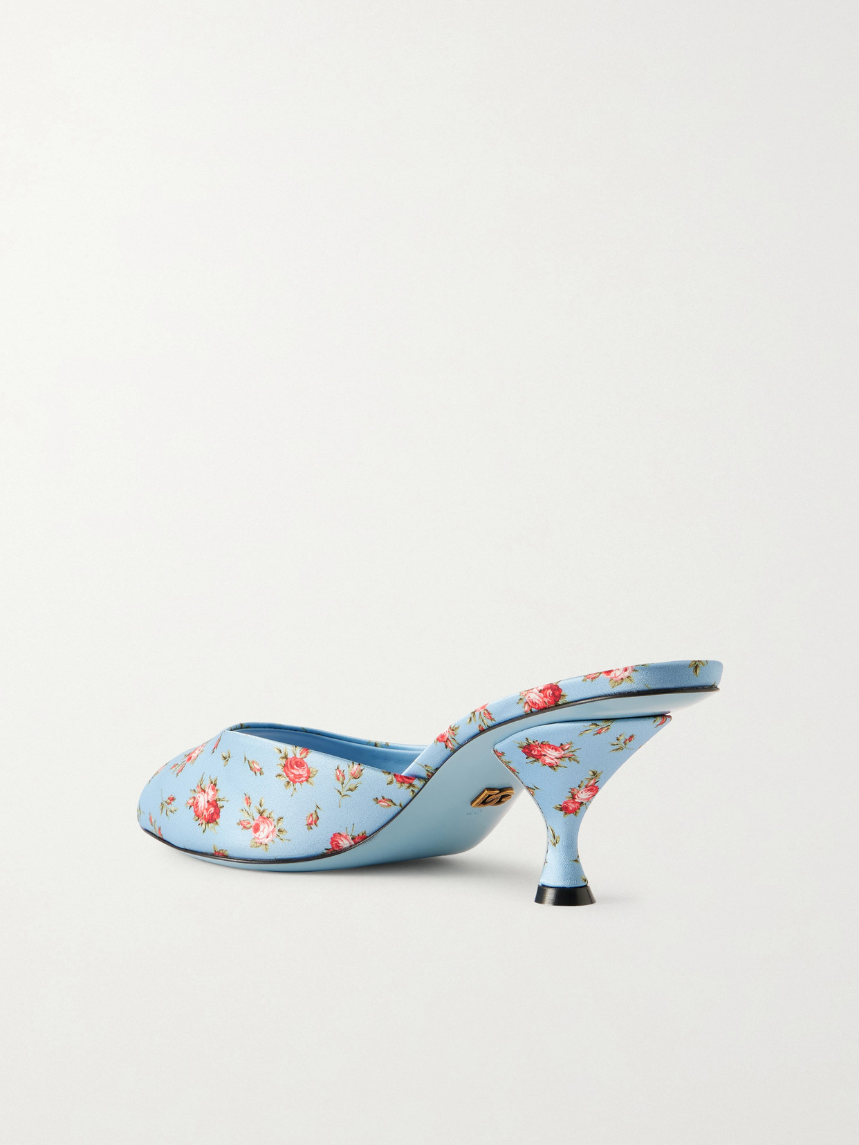 Dolce & Gabbana Keira Satin Mules With Little Roses Print In Blue