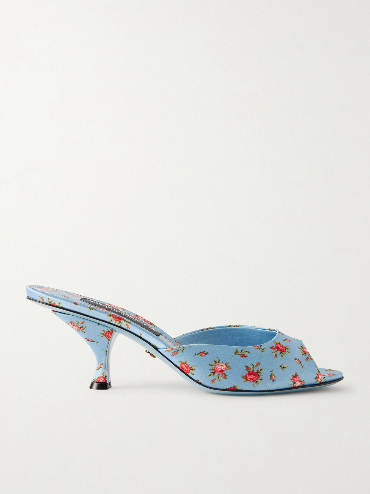 Dolce & Gabbana Keira Satin Mules With Little Roses Print In Blue