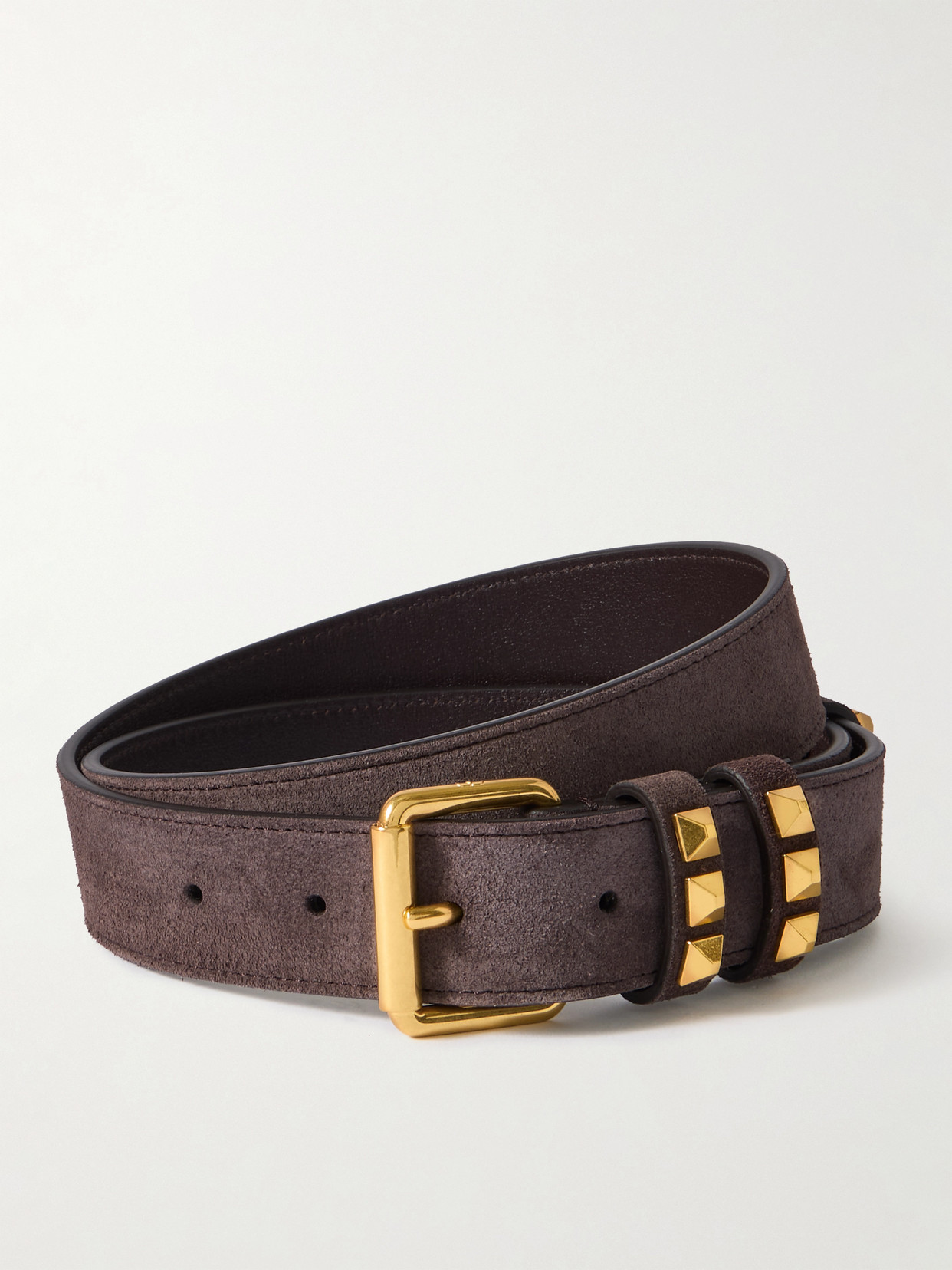 Valentino Garavani Embellished Suede Belt In Brown