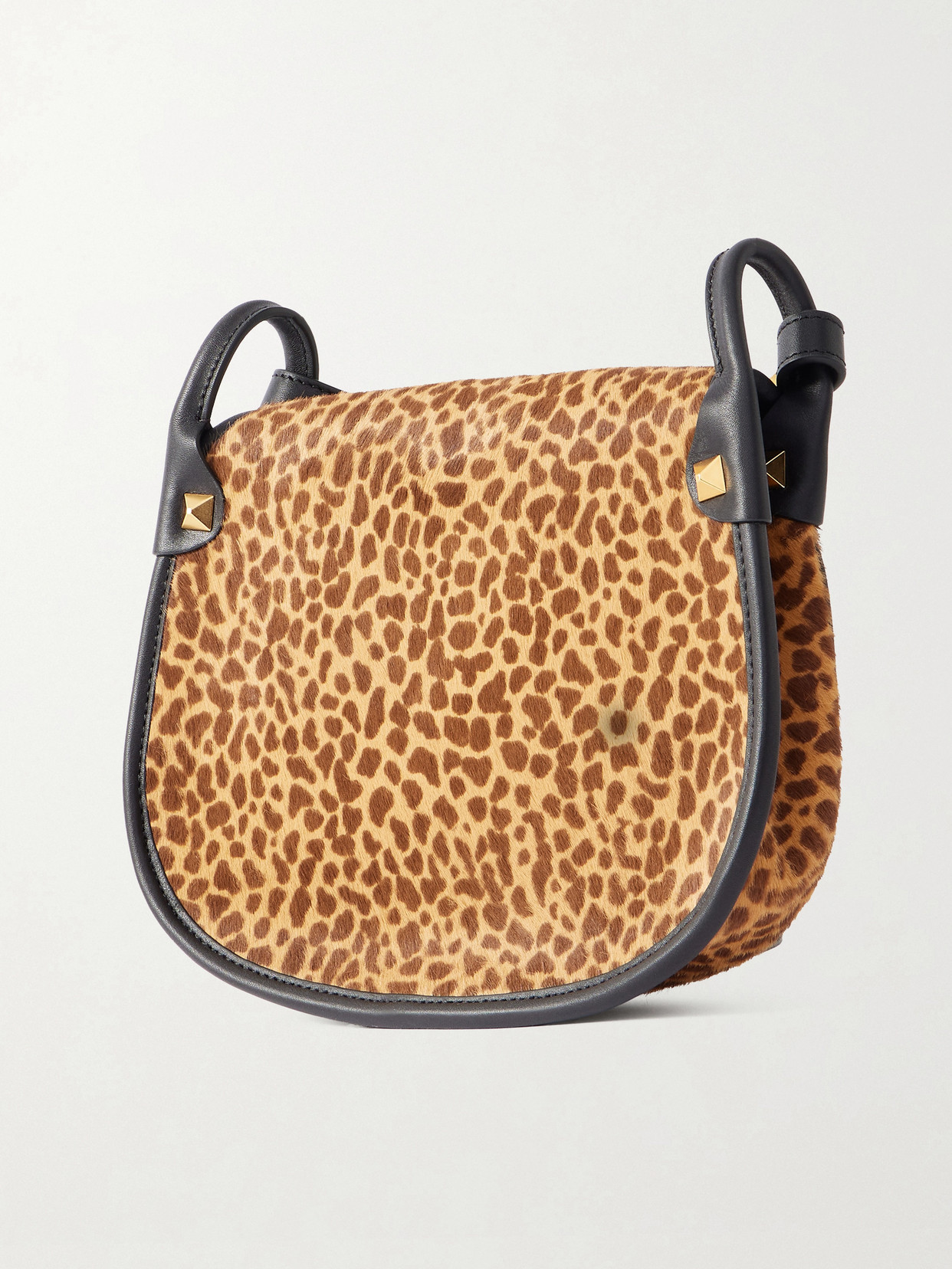 Garavani - Flaneuse Small Studded Leather-Trimmed Leopard-Print Shoulder Bag