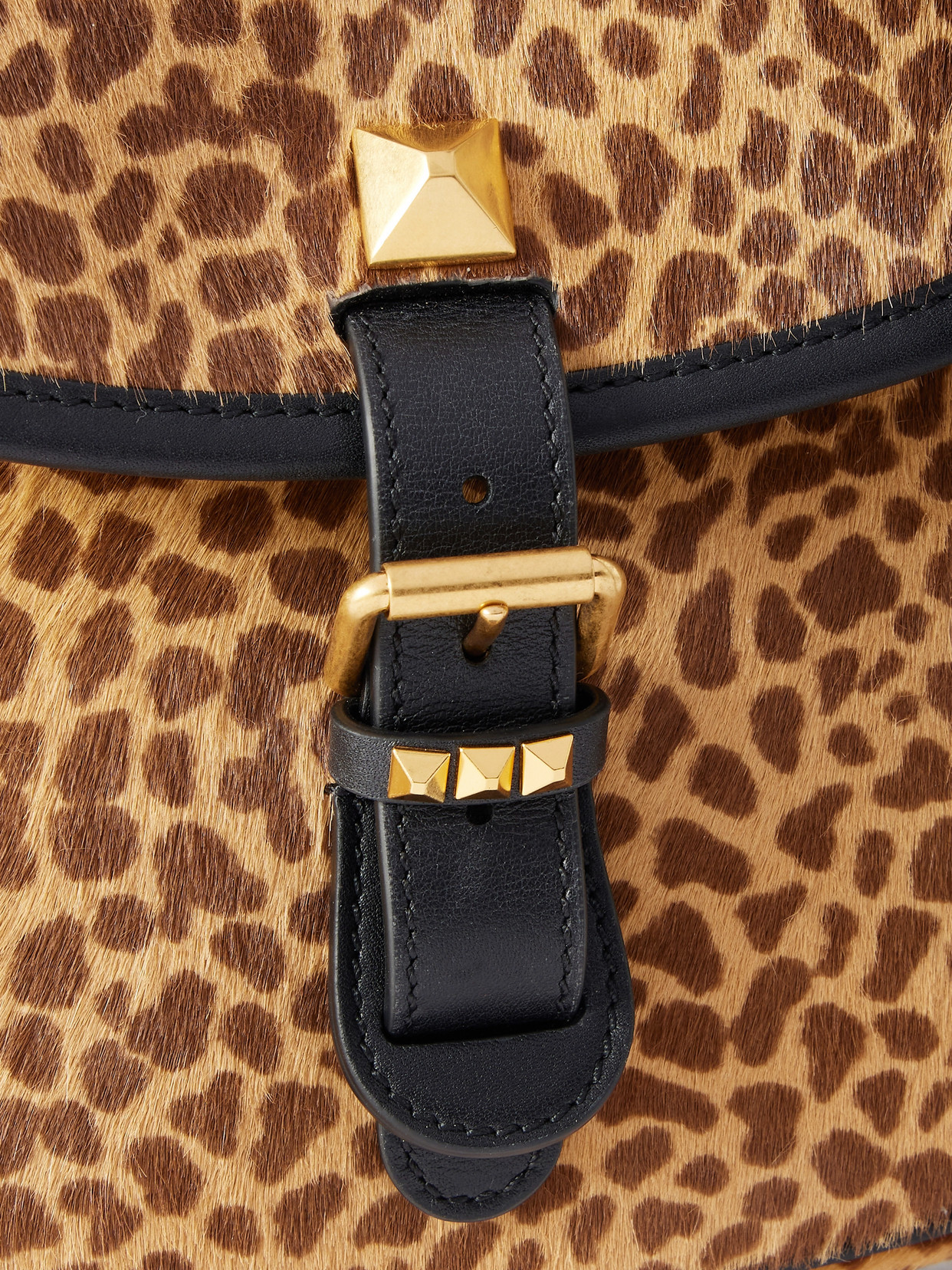 Garavani - Flaneuse Small Studded Leather-Trimmed Leopard-Print Shoulder Bag
