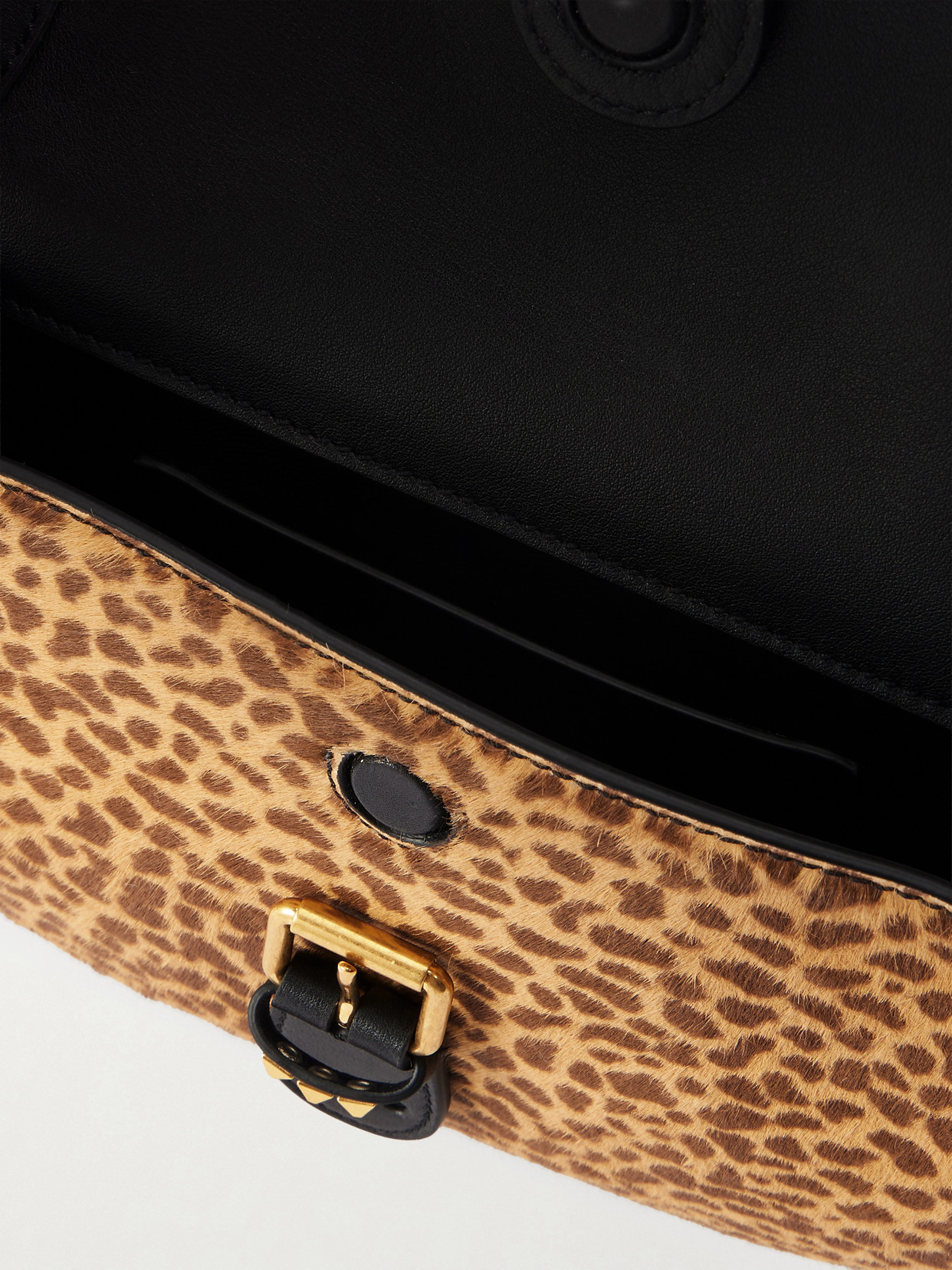 Garavani - Flaneuse Small Studded Leather-Trimmed Leopard-Print Shoulder Bag