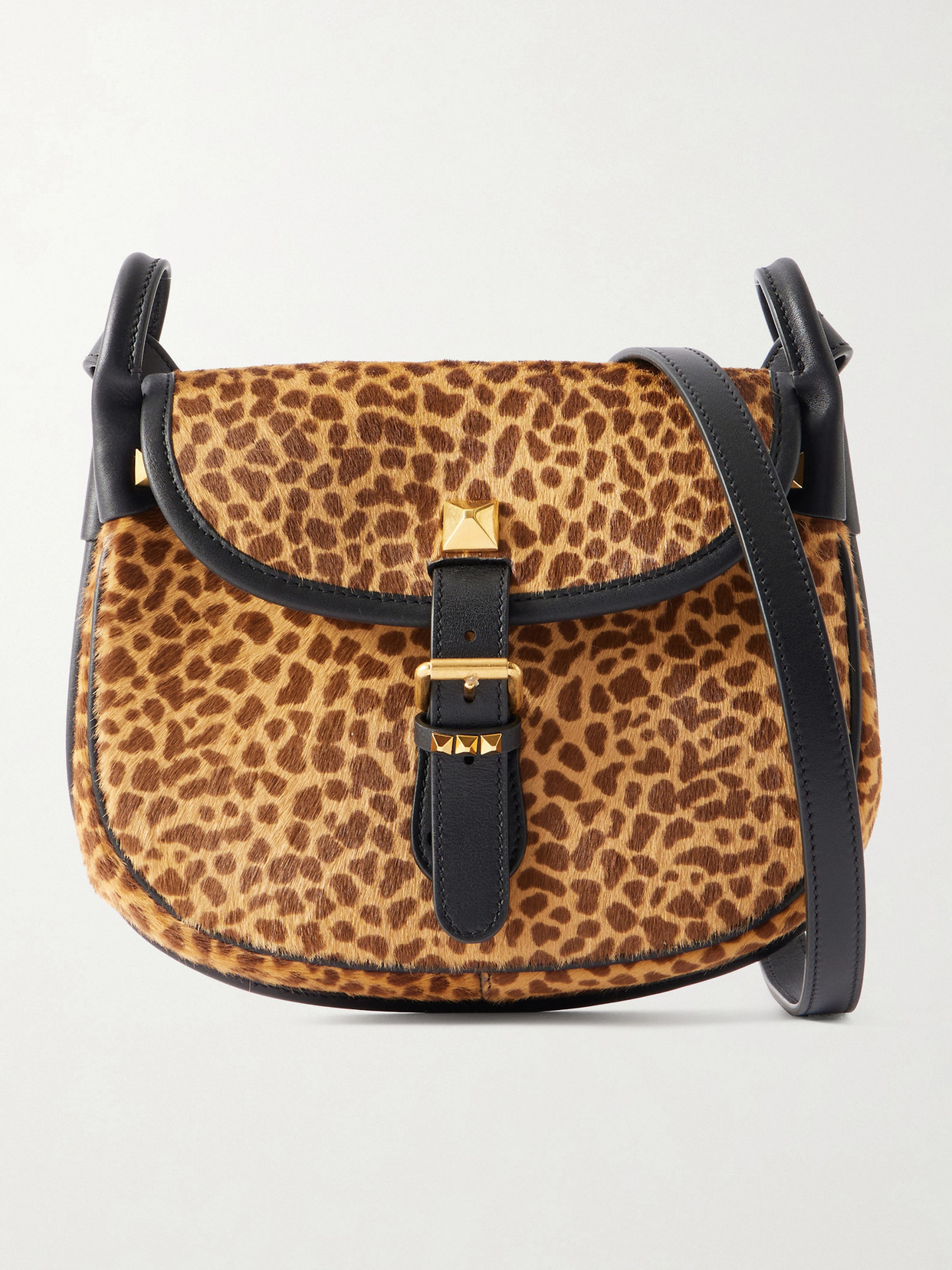 Valentino Garavani Flaneuse Small Studded Leather-trimmed Leopard-print Calf Hair Shoulder Bag In Multi