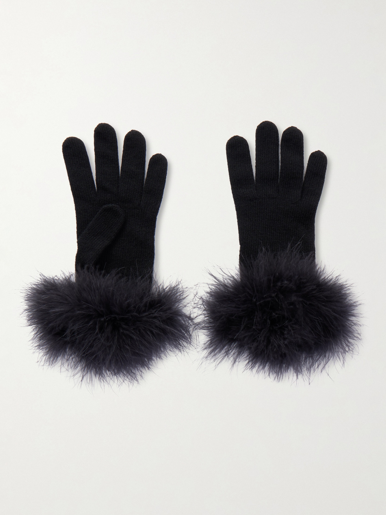 Valentino Garavani Feather-trimmed Wool Gloves In Black