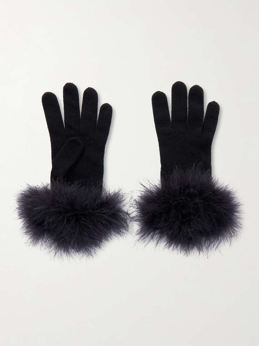 Valentino Garavani Feather-trimmed Wool Gloves