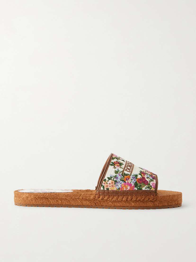 Dolce & Gabbana Leather-trimmed Woven Espadrille Slides