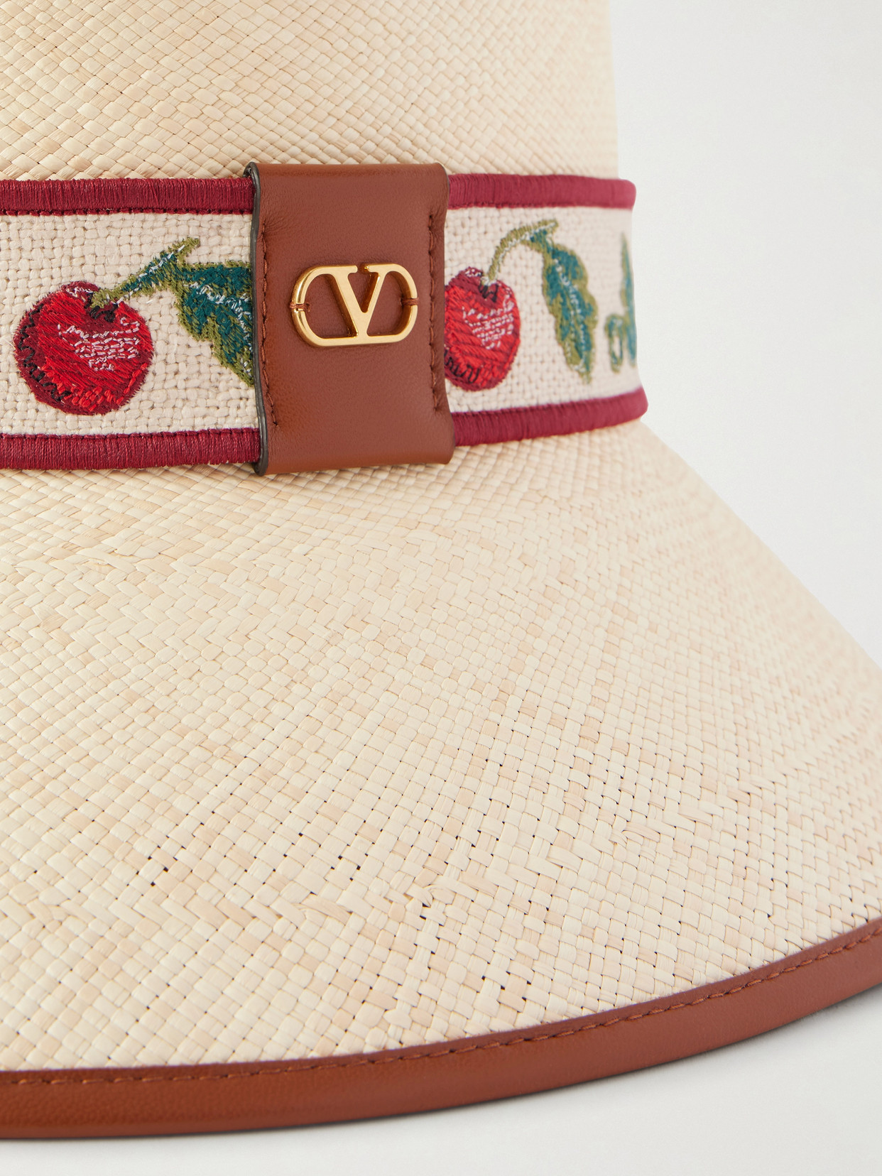 Valentino Garavani Cherryfic Straw Bucket Hat With Leather Trim And Cherryfic Ribbon Woman Natural/s In White