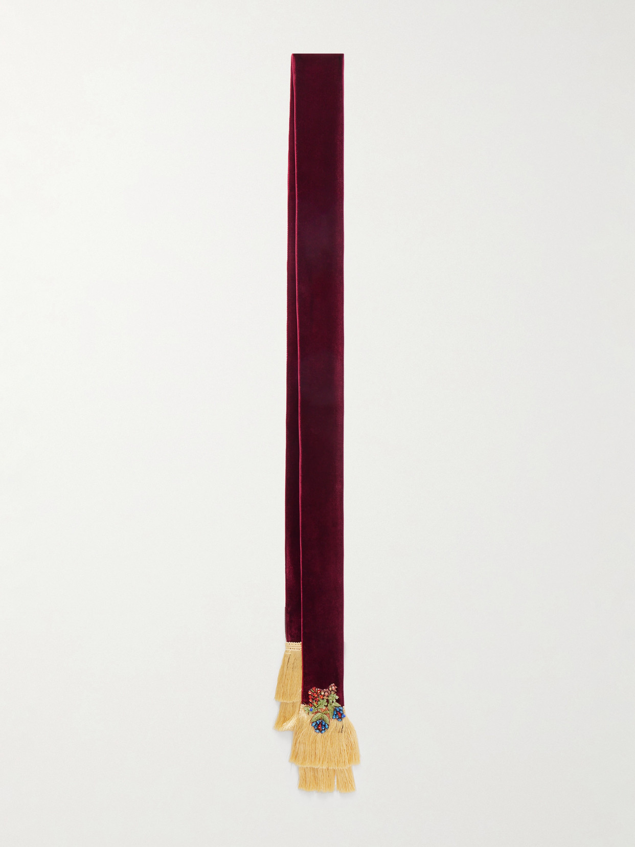 Valentino Fringed Crystal-embellished Velvet Scarf In Burgundy