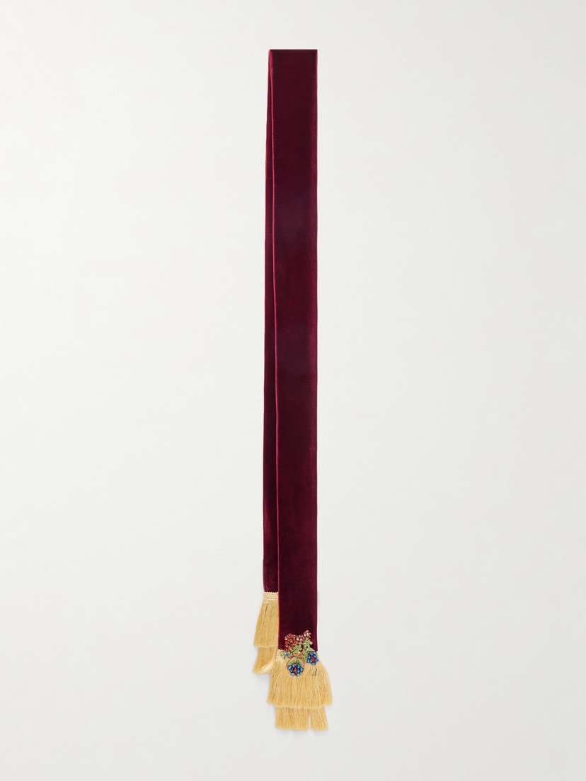 Valentino Garavani Fringed Crystal-embellished Velvet Scarf