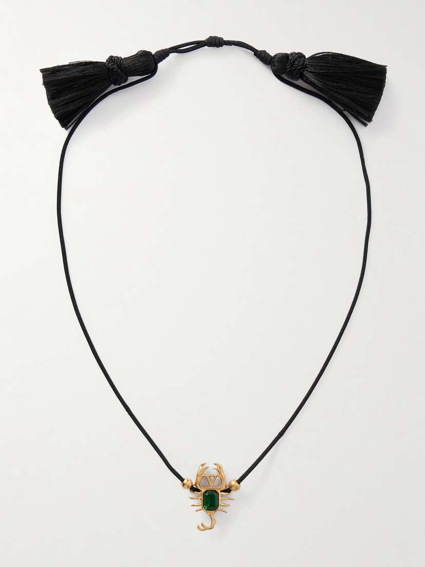 Valentino Garavani Tasseled Crystal-embellished Gold-tone And Cord Headpiece