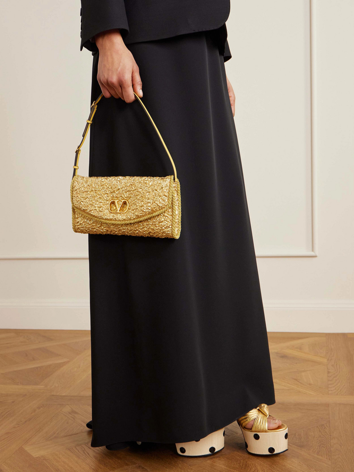 Valentino Garavani Mini Structured Handbag With Signature Detailing In Gold