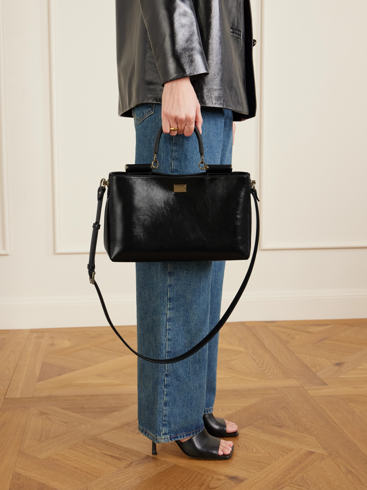 Dolce & Gabbana My Sicily Leather Shoulder Bag In Black