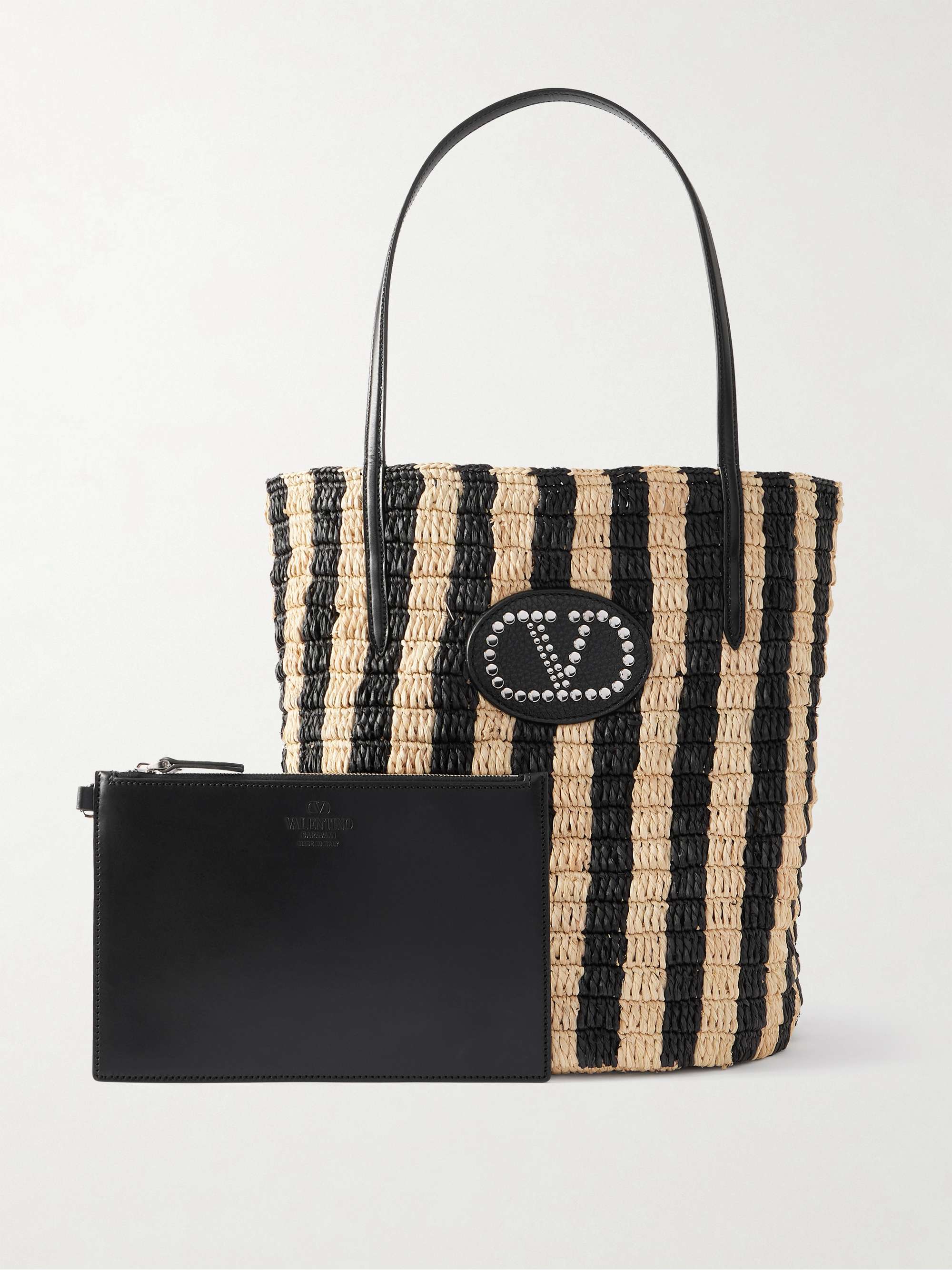 VALENTINO GARAVANI VLogo Signature small leather-trimmed striped