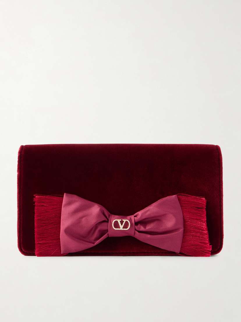 Valentino Garavani Vlogo Signature Mini Bow-detailed Velvet Shoulder Bag