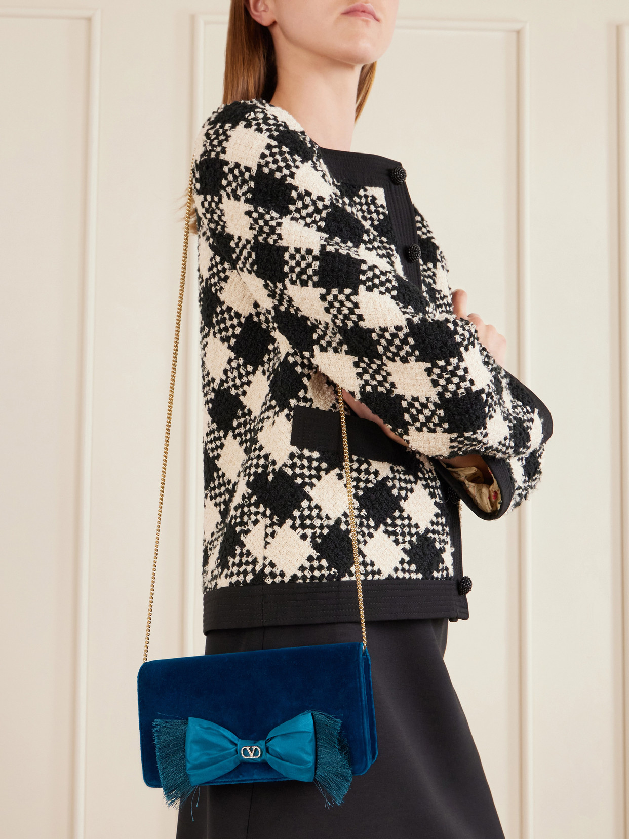Garavani - Vlogo Signature Mini Bow-Detailed Velvet Shoulder Bag