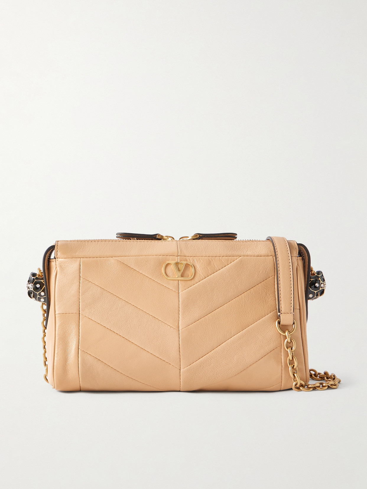 Valentino Garavani Panthea Paneled Leather Shoulder Bag In Neutral