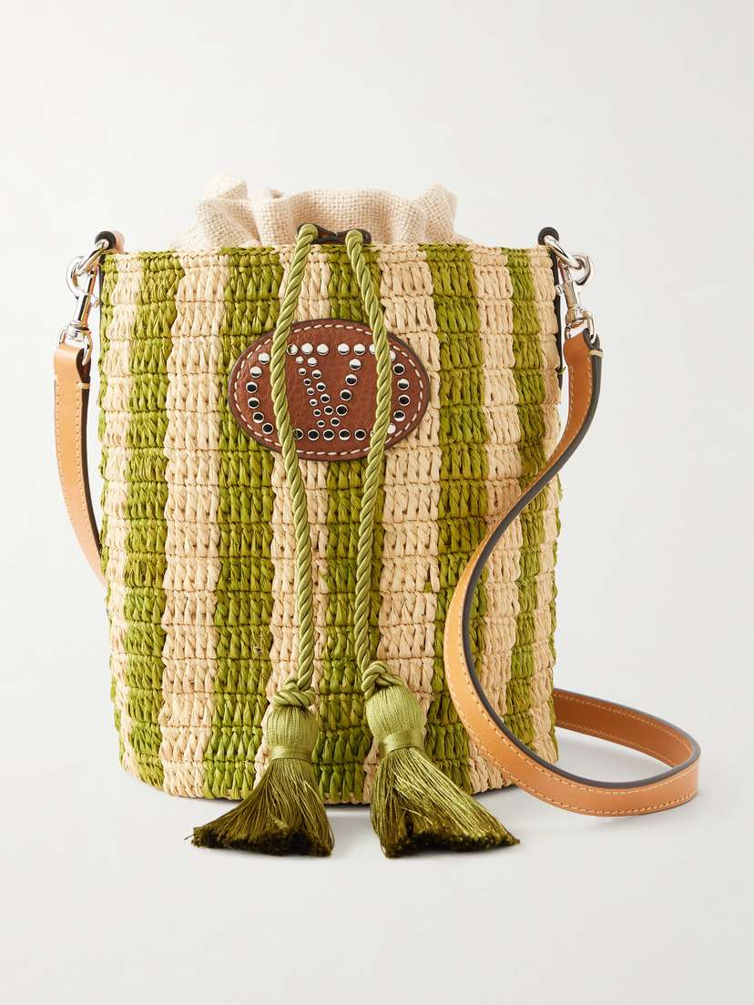 Valentino Garavani Small Striped Raffia Bucket Bag