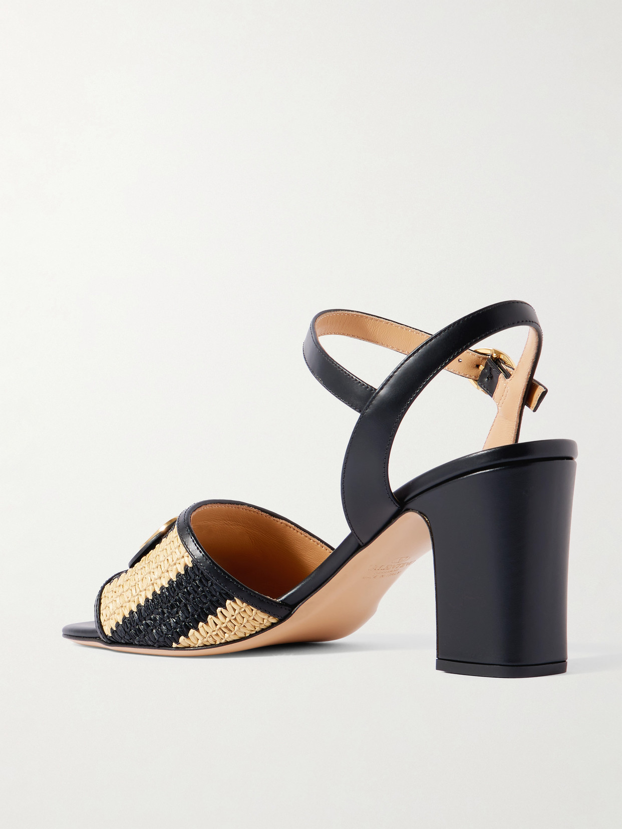 Garavani - Vlogo Signature 75 Embellished Leather-Trimmed Striped Raffia Sandals