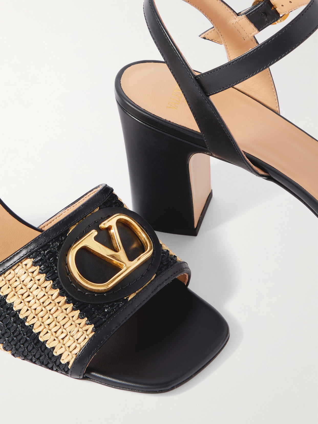 Garavani - Vlogo Signature 75 Embellished Leather-Trimmed Striped Raffia Sandals
